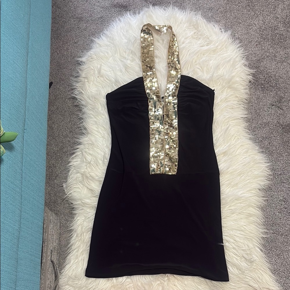 Elegant Black and Gold Mini Dress